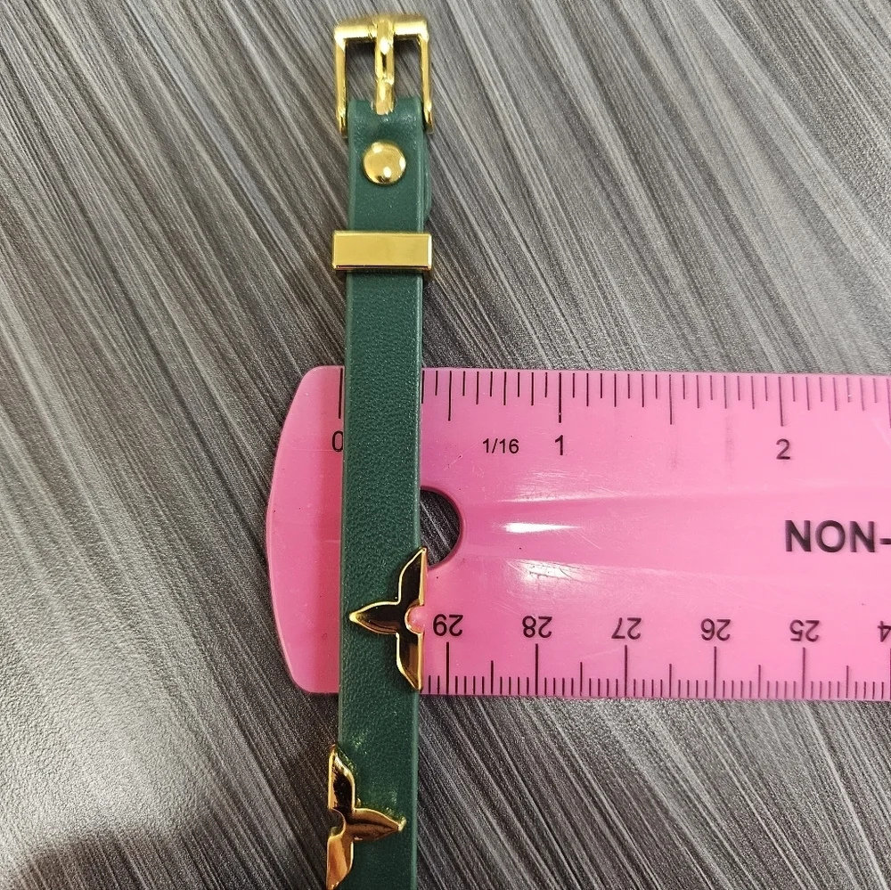 NEW Vegan Leather Buckle Bracelet - Moody Green + Gold